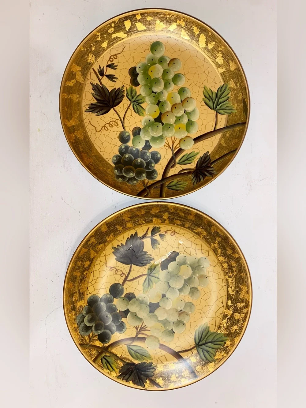 ORIENTAL ACCENT Decorative Plates Grape & Leaf Motif Crackle Glaze Set of 2